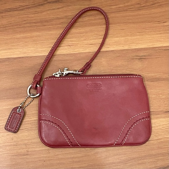 Coach Red Wine Leather Wristlet Small - Picture 2 of 10
